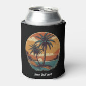 Sunset Beach Palmboom Zomer Vakantie Aangepast Blikjeskoeler (Blikje Voorkant)
