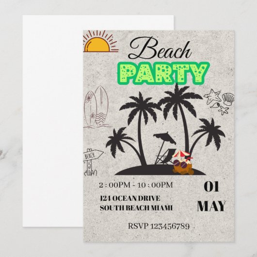 Sunset Beach Party uitnodiging (Voorkant / Achterkant)