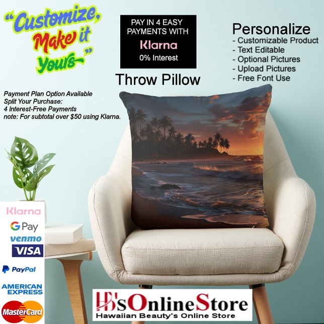 Sunset Beach Polyester Sierkussen 3 (Sunset Beach Square Polyester Large Pillow 3.)