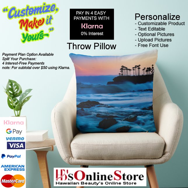 Sunset Beach Polyester Sierkussen 4 (Sunset Beach Square Polyester Throw Large Pillow 4.)