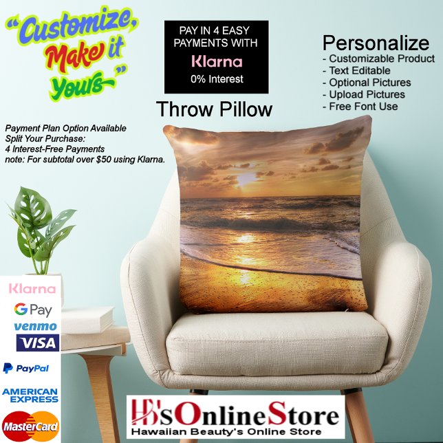 Sunset Beach Polyester Sierkussen 44 (Sunset Beach Polyester Large Throw Pillow 44.)