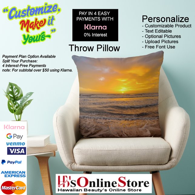 Sunset Beach Polyester Sierkussen 46 (Sunset Beach Square Polyester Large Pillow 46.)