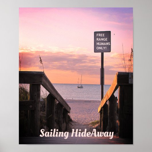 Sunset Beach Poster w Sailships & Beach Access (Voorkant)