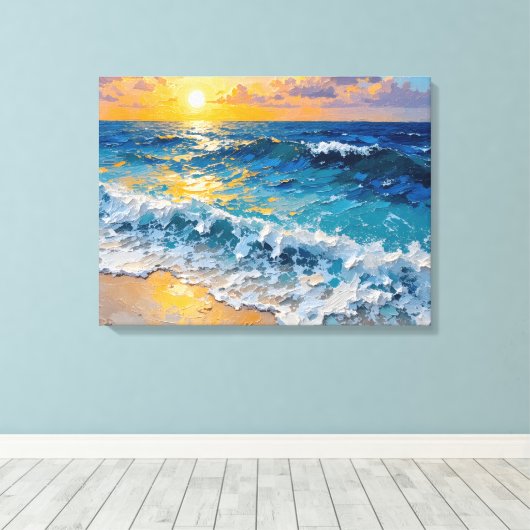 Sunset Beach Premium Wrapped Canvas Muurkunst (Insitu (Houten vloer))