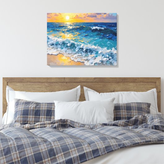 Sunset Beach Premium Wrapped Canvas Muurkunst (Insitu (Slaapkamer))