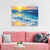 Sunset Beach Premium Wrapped Canvas Muurkunst (Insitu (Woonkamer))