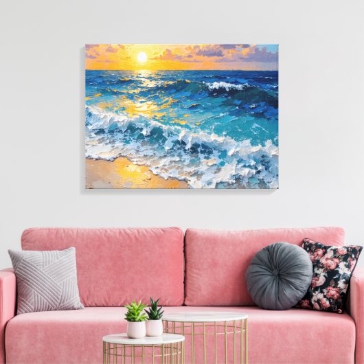 Sunset Beach Premium Wrapped Canvas Muurkunst (Insitu (Woonkamer))