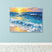 Sunset Beach Premium Wrapped Canvas Muurkunst Afdruk (Insitu (Houten vloer))