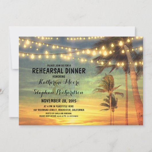 Sunset Beach repetitie Diner Snaar Lichten Kaart (Voorkant)