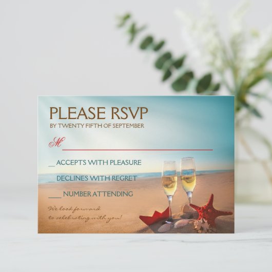 Sunset Beach Romantische bruiloft RSVP (Staand voorkant)
