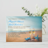 Sunset Beach Romantische Turquoise bruiloft uitnod Kaart (Staand voorkant)