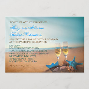 Sunset Beach Romantische Turquoise bruiloft uitnod Kaart