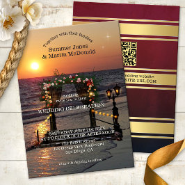 Sunset Beach Rose Arbor Wedding Invitation Kaart