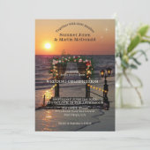 Sunset Beach Rose Arbor Wedding Invitation Kaart (Staand voorkant)