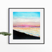 Sunset Beach roze Blue Art Print