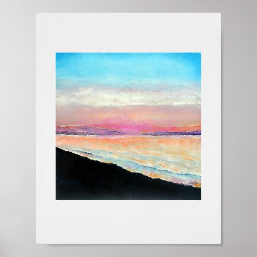 Sunset Beach roze Blue Art Print (Voorkant)