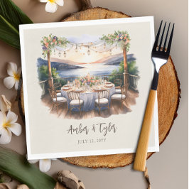 Sunset Beach Rustieke Fairy Lights bruiloft recept Servet