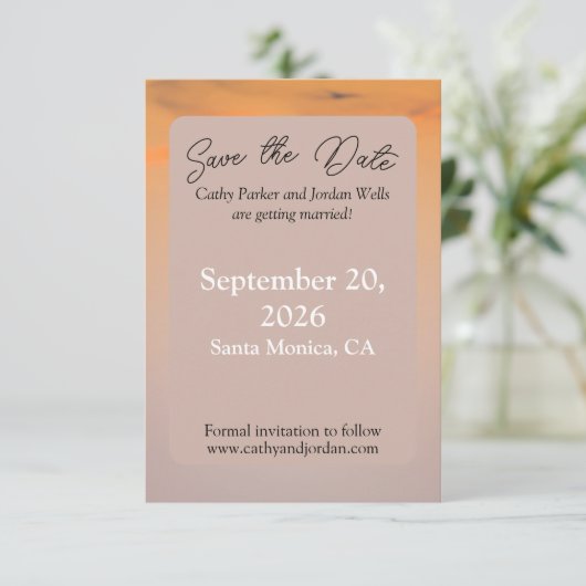 Sunset Beach Save the Date Card | Coastal Wedding  (Staand voorkant)