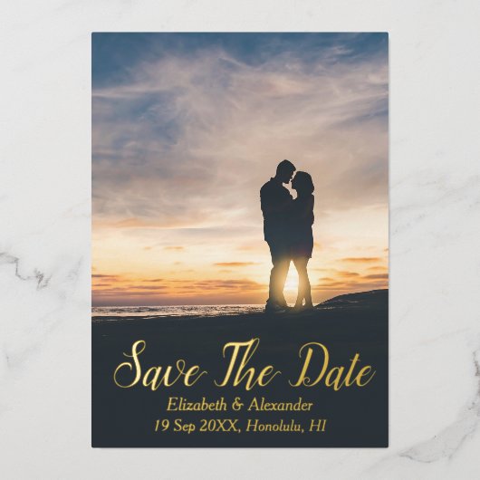 Sunset Beach Save The Date Kaart (Voorkant)