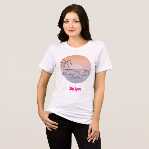 Sunset Beach Sfeer – Minimaal Handgetekend T-Shirt
