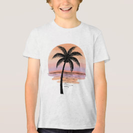 Sunset Beach Sfeer – Minimalistische Tropische T-S Tri-Blend Shirt