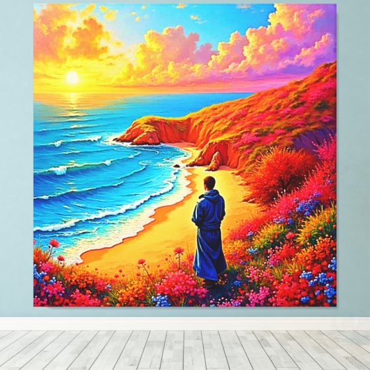 Sunset Beach Solitude Serenity Design Canvas Afdruk (Insitu (Houten vloer))