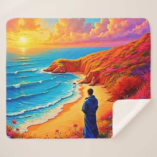 Sunset Beach Solitude Serenity Design Sherpa Deken (Voorkant (horizontaal))