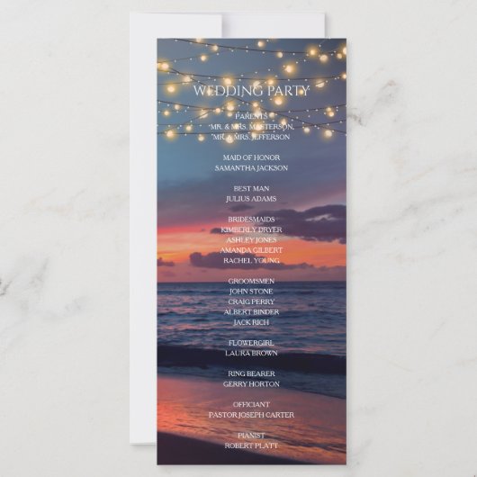 Sunset Beach String Light Summer Wedding Programme (Achterkant)