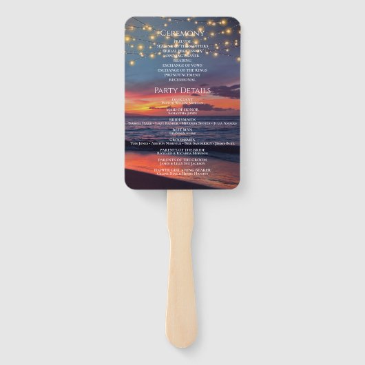 Sunset Beach String Light Summer Wedding Programme Handwaaier (Achterkant)