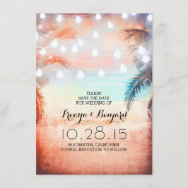 Sunset Beach & String Lights Bewaar de datum Save The Date
