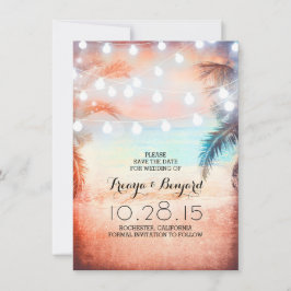 Sunset Beach & String Lights Bewaar de datum Save The Date