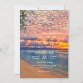 Sunset Beach String Lights QR Code Wedding Kaart (Voorkant)