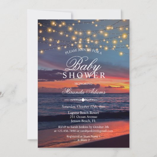 Sunset Beach String Lights Summer Baby shower Kaart (Voorkant)