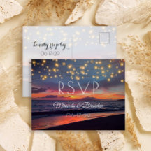 Sunset Beach String Lights Summer Wedding RSVP