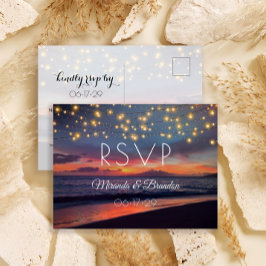 Sunset Beach String Lights Summer Wedding RSVP Briefkaart
