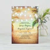 Sunset Beach & String Lights verlovingsfeest Kaart (Staand voorkant)