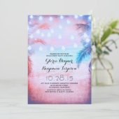 Sunset Beach & String Lights verlovingsfeest Kaart (Staand voorkant)