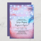 Sunset Beach & String Lights verlovingsfeest Kaart (Voorkant / Achterkant)