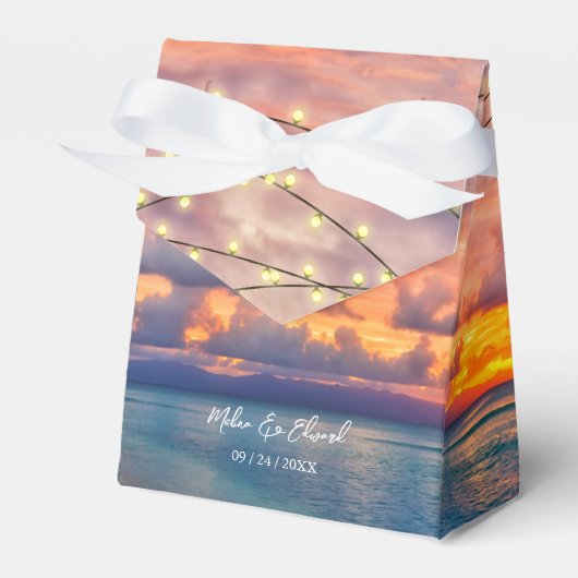 Sunset Beach String Lights Wedding Bedankdoosjes (Voorkant Zijde)