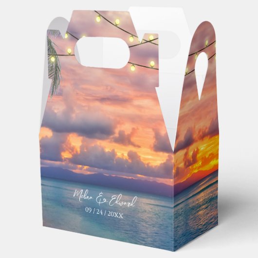 Sunset Beach String Lights Wedding Bedankdoosjes (Geopend)