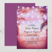 Sunset Beach & String Lights Wedding Invitation Kaart (Voorkant / Achterkant)