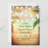Sunset Beach & String Lights Wedding Invitation Kaart (Voorkant)