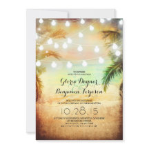 Sunset Beach & String Lights Wedding Invitation