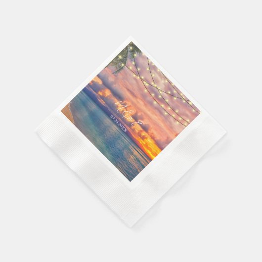 Sunset Beach String Lights Wedding Napkins Servet (Hoek)