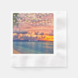 Sunset Beach String Lights Wedding Napkins Servet