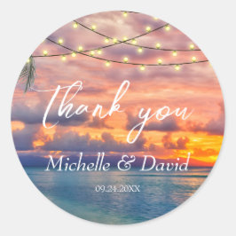 Sunset Beach String Lights Wedding Ronde Sticker