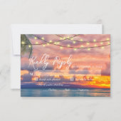 Sunset Beach String Lights Wedding RSVP Kaart (Voorkant)
