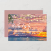 Sunset Beach String Lights Wedding RSVP Kaart (Voorkant / Achterkant)