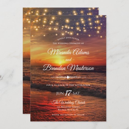 Sunset Beach String Lights Zomer bruiloft ceremoni Kaart (Voorkant / Achterkant)