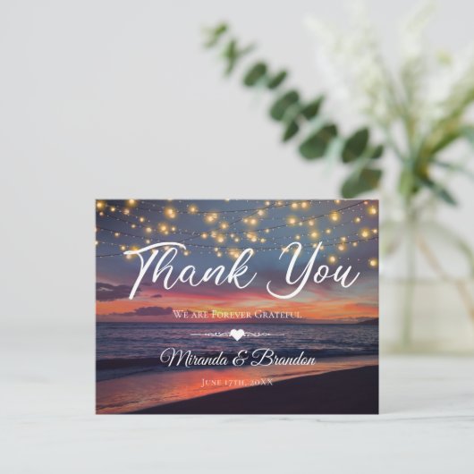 Sunset Beach String Lights Zomer dank u Briefkaart (Staand voorkant)